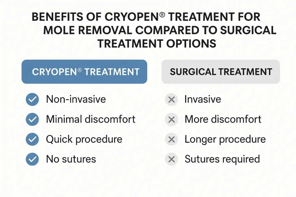Table to show the benefits of getting moles removed Greater London (Brent) from LA LIPO