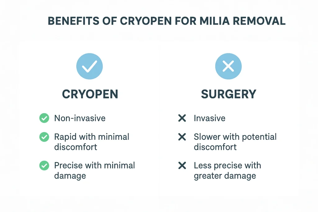 Benefits of cryopen for milia removal Greater London (Brent) compared to surgical treatments.