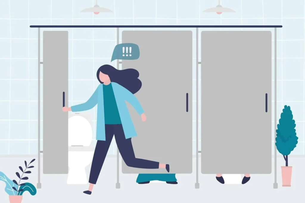 graphic of Urine incontinence Greater London (Brent) woman running to the toilet.