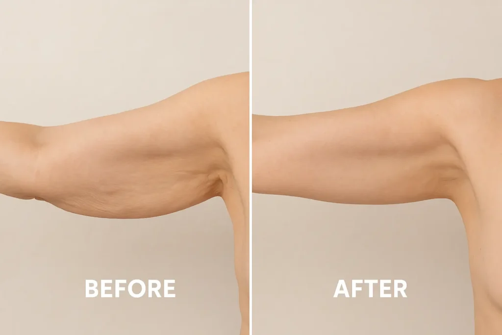 Picture of LA LIPO Greater London (Brent) before and after results of skin tightening treatment on the upper arms.